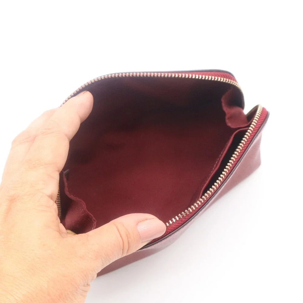 Coach Metallic Burgundy Crossgrain Leather Cosmetic Case Makeup Bag Gold Logo